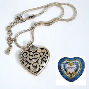 BRIGHTON Silver Plated Contempo Heart Pendant w Snake Chain Necklace & T…